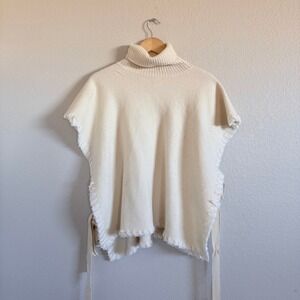 See By Chloe Cream WoolTurtleneck Poncho Fringe Tie Side